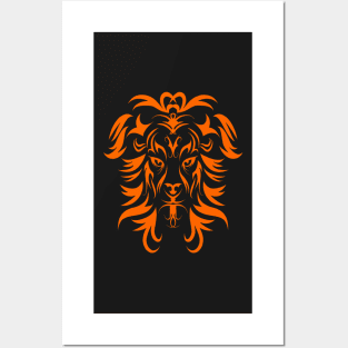Tribal Tattoo Art Orange Lion Head Posters and Art